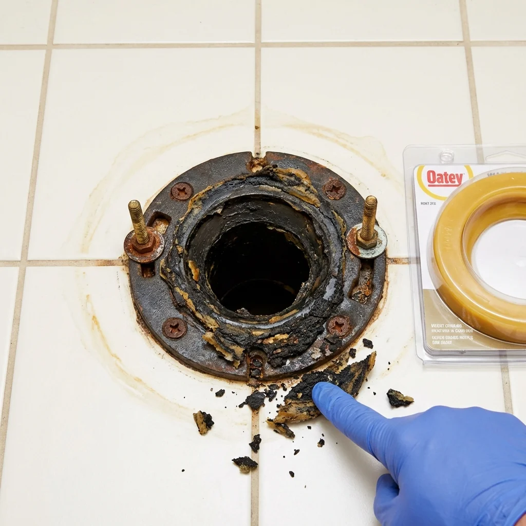 Failed wax ring showing water seepage at the base of a toilet in a Shenandoah, PA home