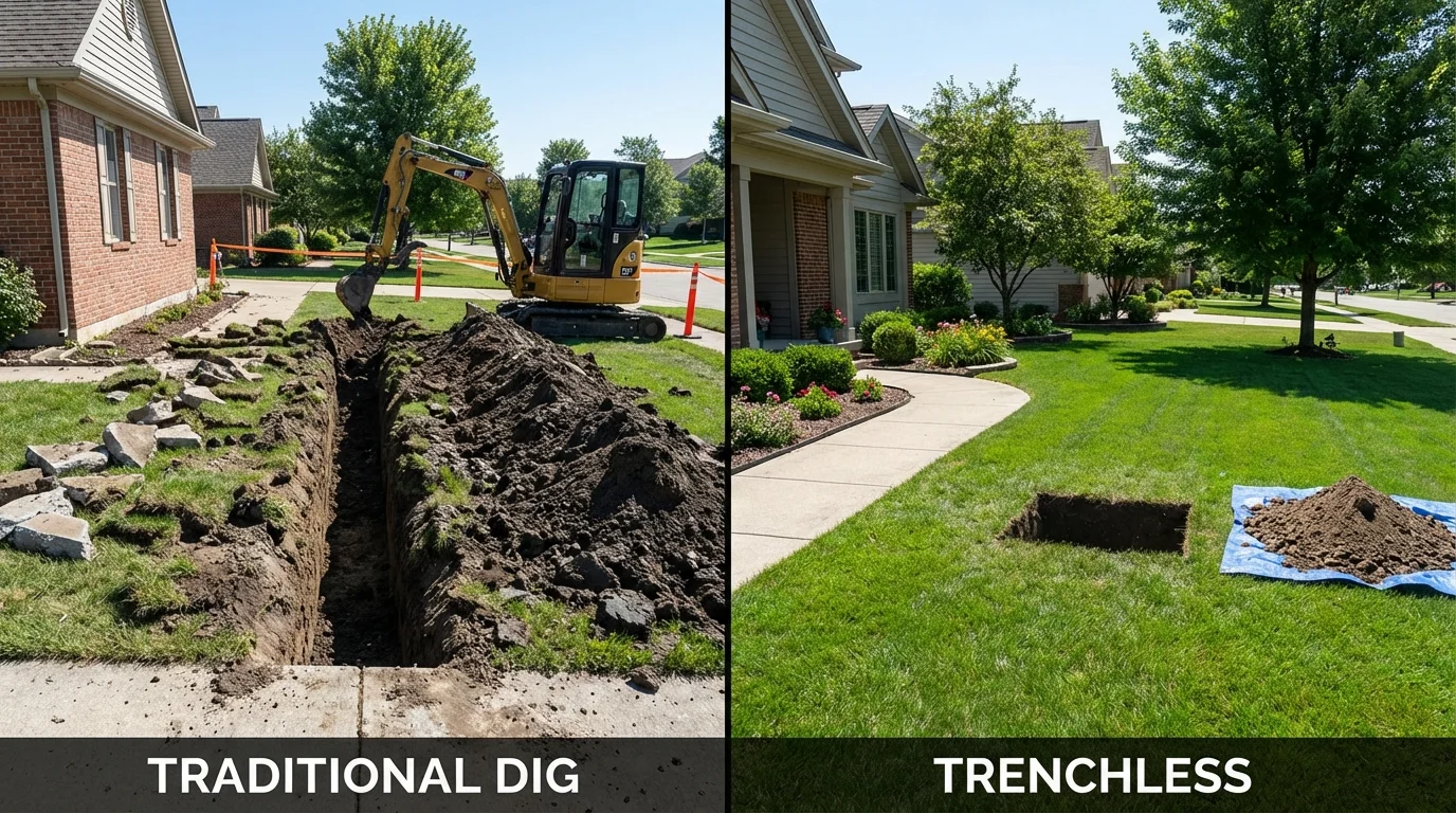 Trenchless sewer repair with minimal yard damage versus traditional excavation in Shenandoah, PA
